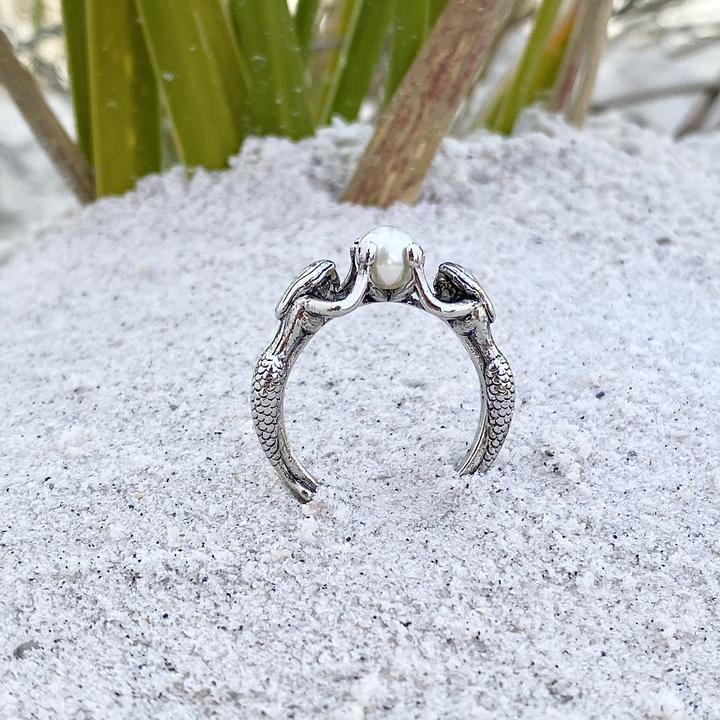 Anillo Sirenitas en Plata Envejecida con Perla Cultivada