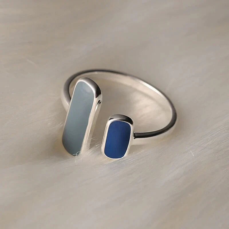 Anillo Vintage Ajustable Azul en Plata