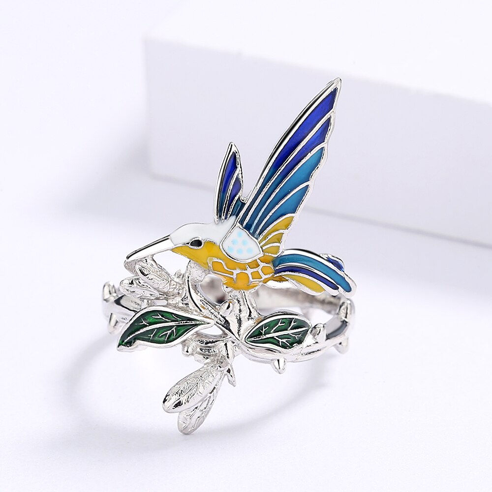 Anillo Colibrí en Esmalte y Plata