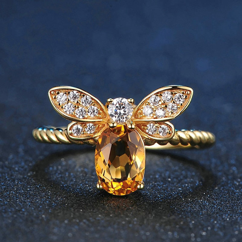 Anillo Abejita de Cristal en Oro