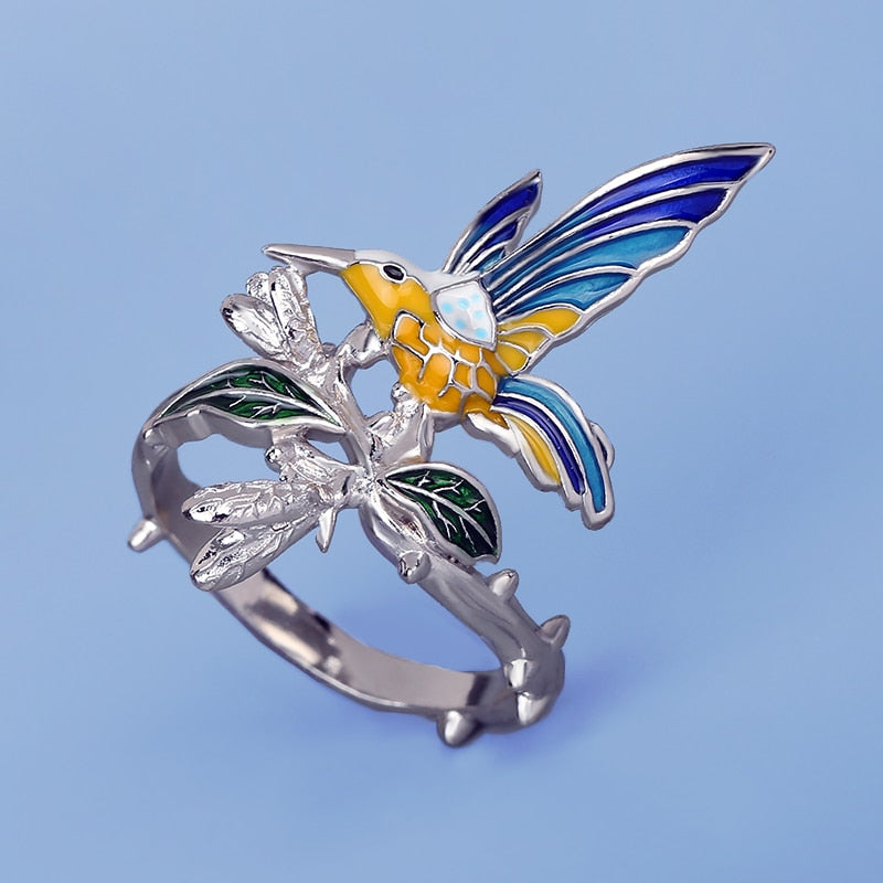 Anillo Colibrí en Esmalte y Plata