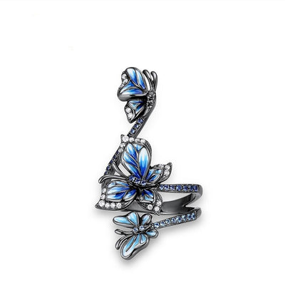 Anillo Mariposa de Cristal Azul