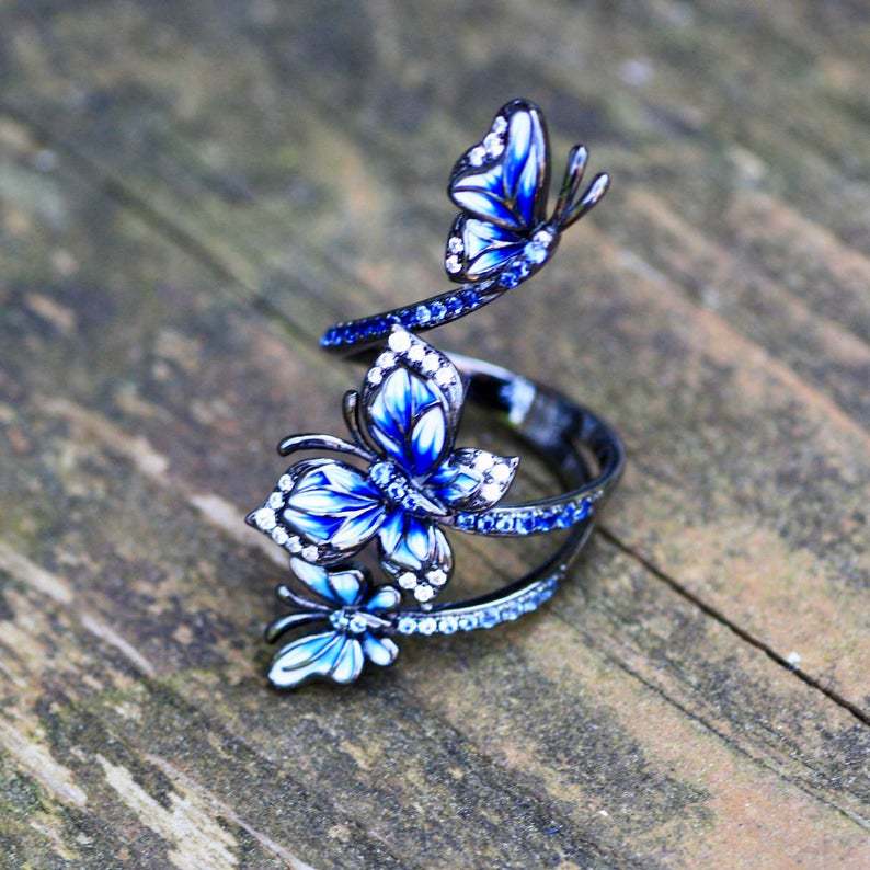 Anillo Mariposa de Cristal Azul