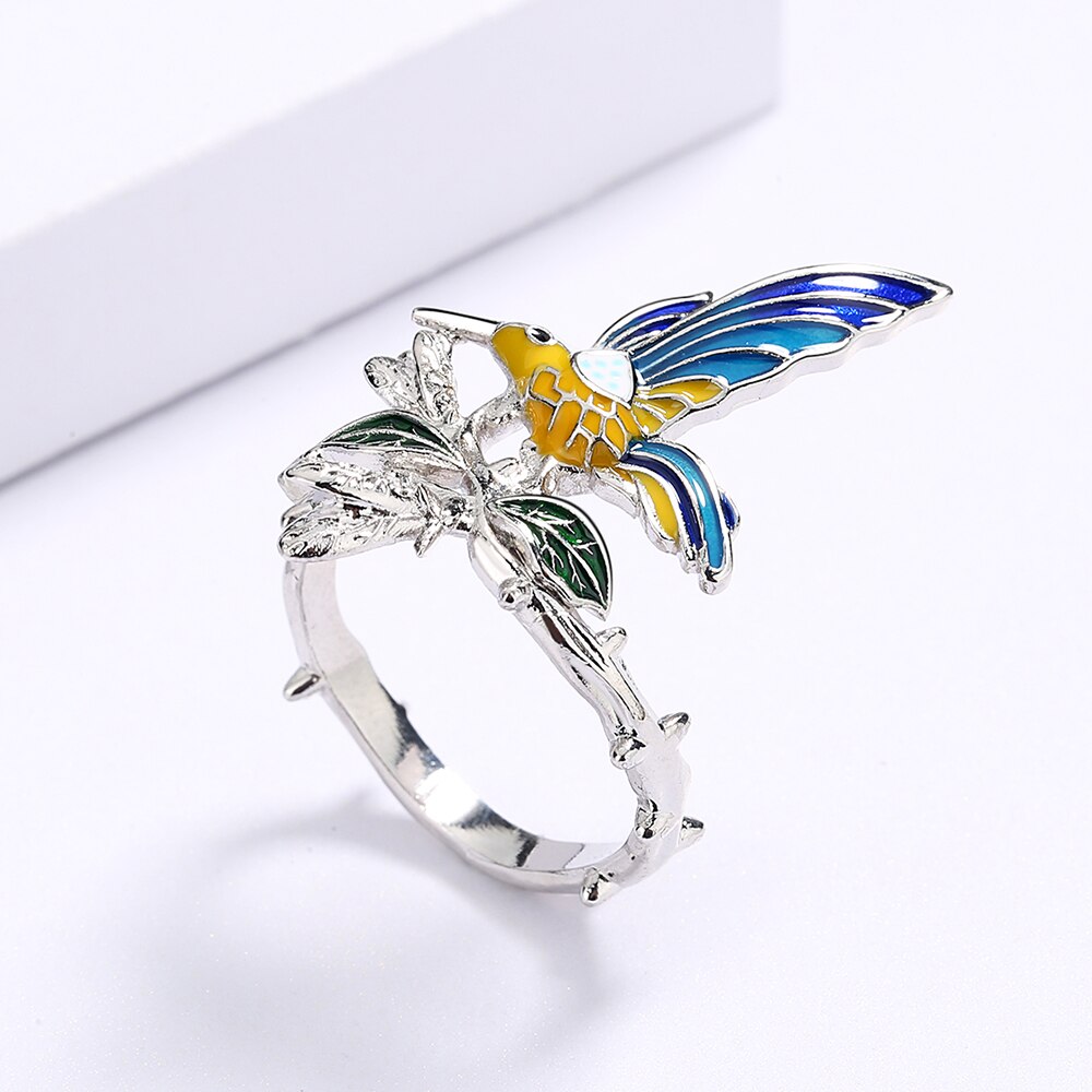 Anillo Colibrí en Esmalte y Plata