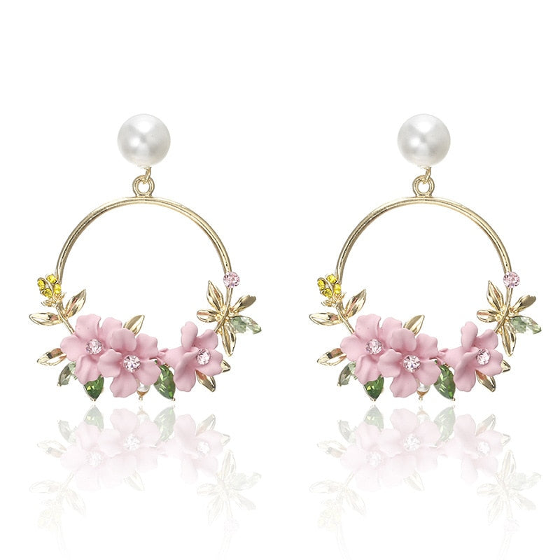 Pendientes de Flores y Perlas en Oro