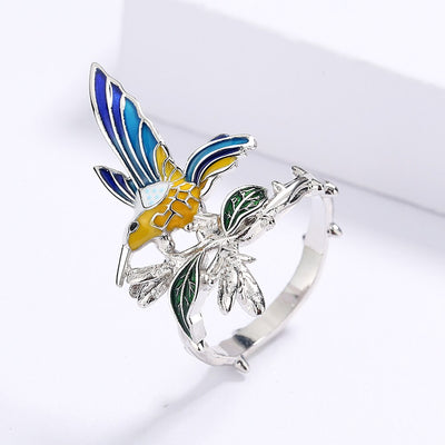 Anillo Colibrí en Esmalte y Plata