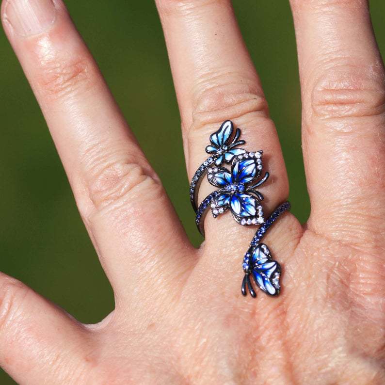 Anillo Mariposa de Cristal Azul