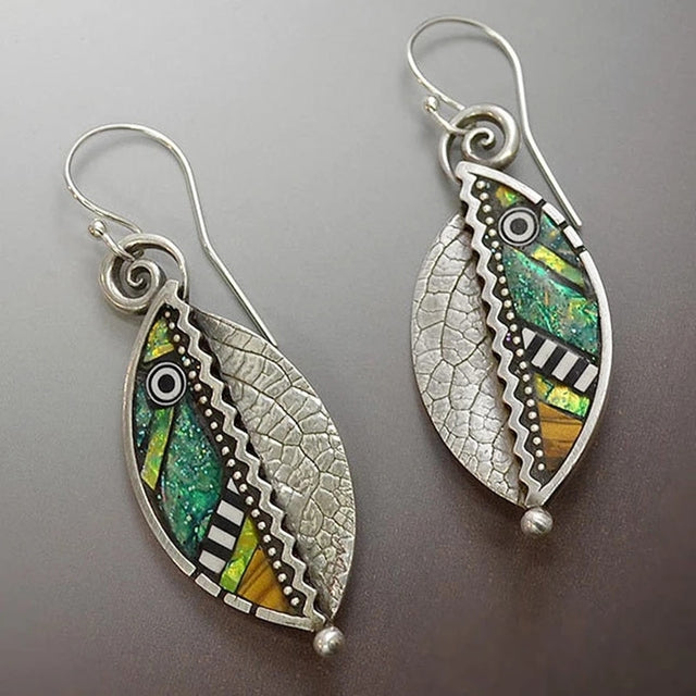 Aretes Vintage Hoja de Cristal Verde en Plata