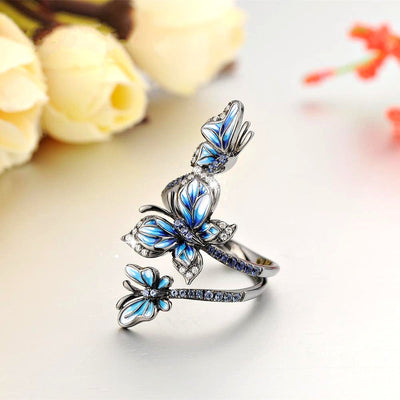 Anillo Mariposa de Cristal Azul