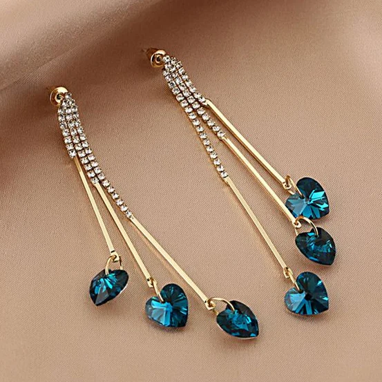 Aretes Lluvia de Corazones Azules