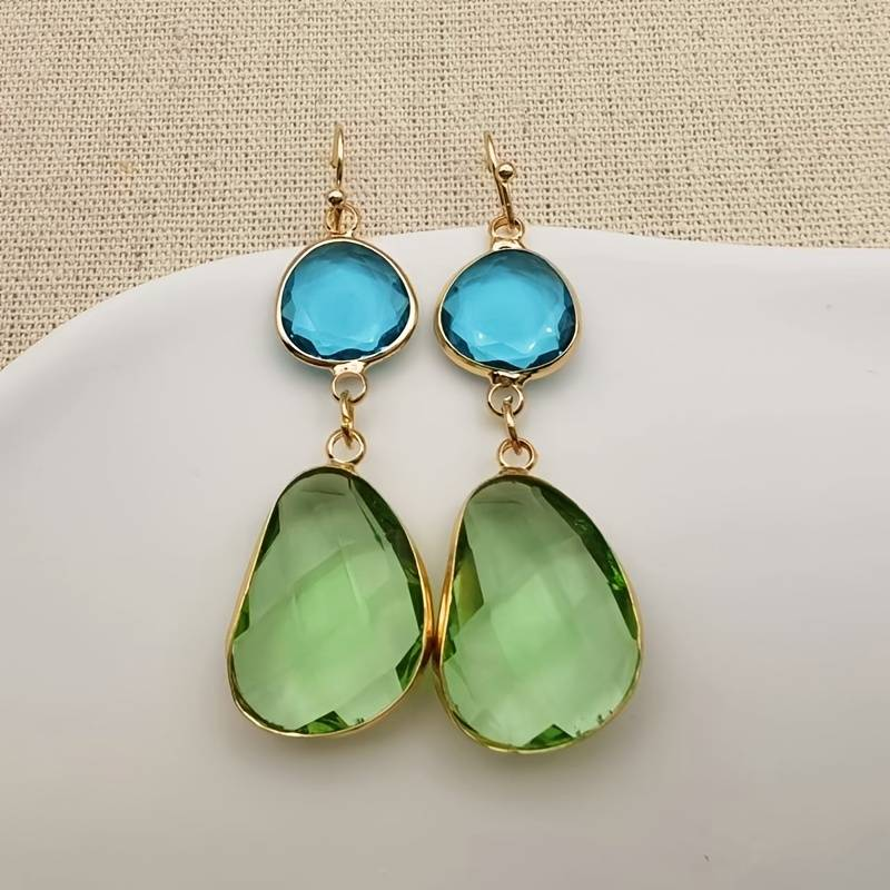 Aretes Cristales Azules y Verdes Vintage