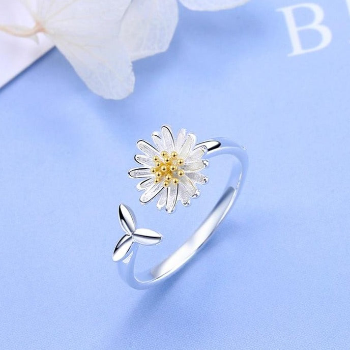 Anillo Ajustable de Girasol en Plata